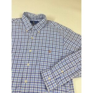 Ralph Lauren Oxford Button Down Shirt Glen Plaid‎ Preppy Size XL Blue Classic